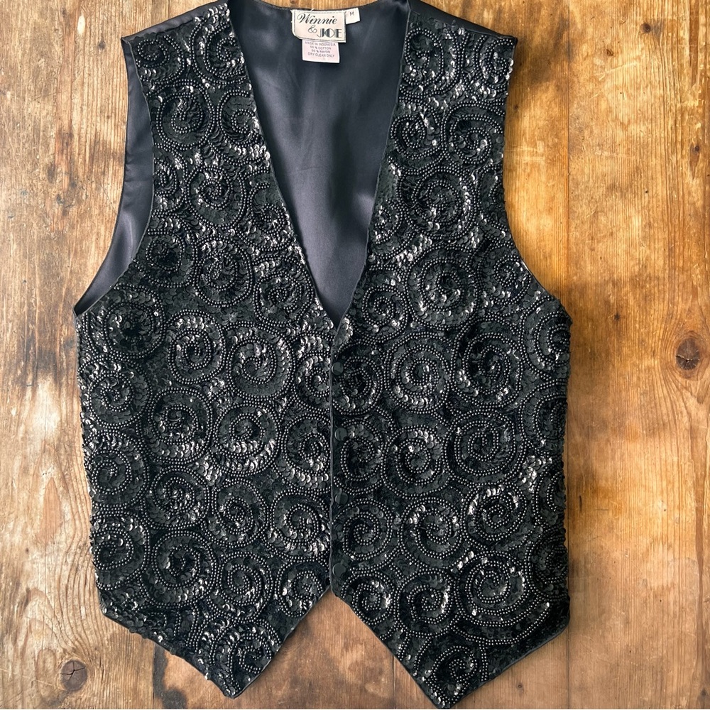 Sequin Beaded Vest  Black on Black by Winnie and Joe
